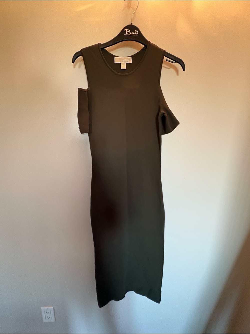 Michael Kors Sleeveless Olive Green Midi Dress with Side Cutout